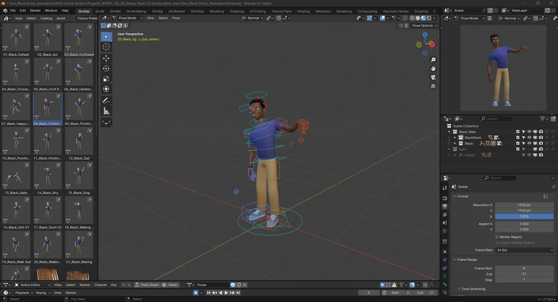 Customizable Black Man Character 3D model in Blender workspace